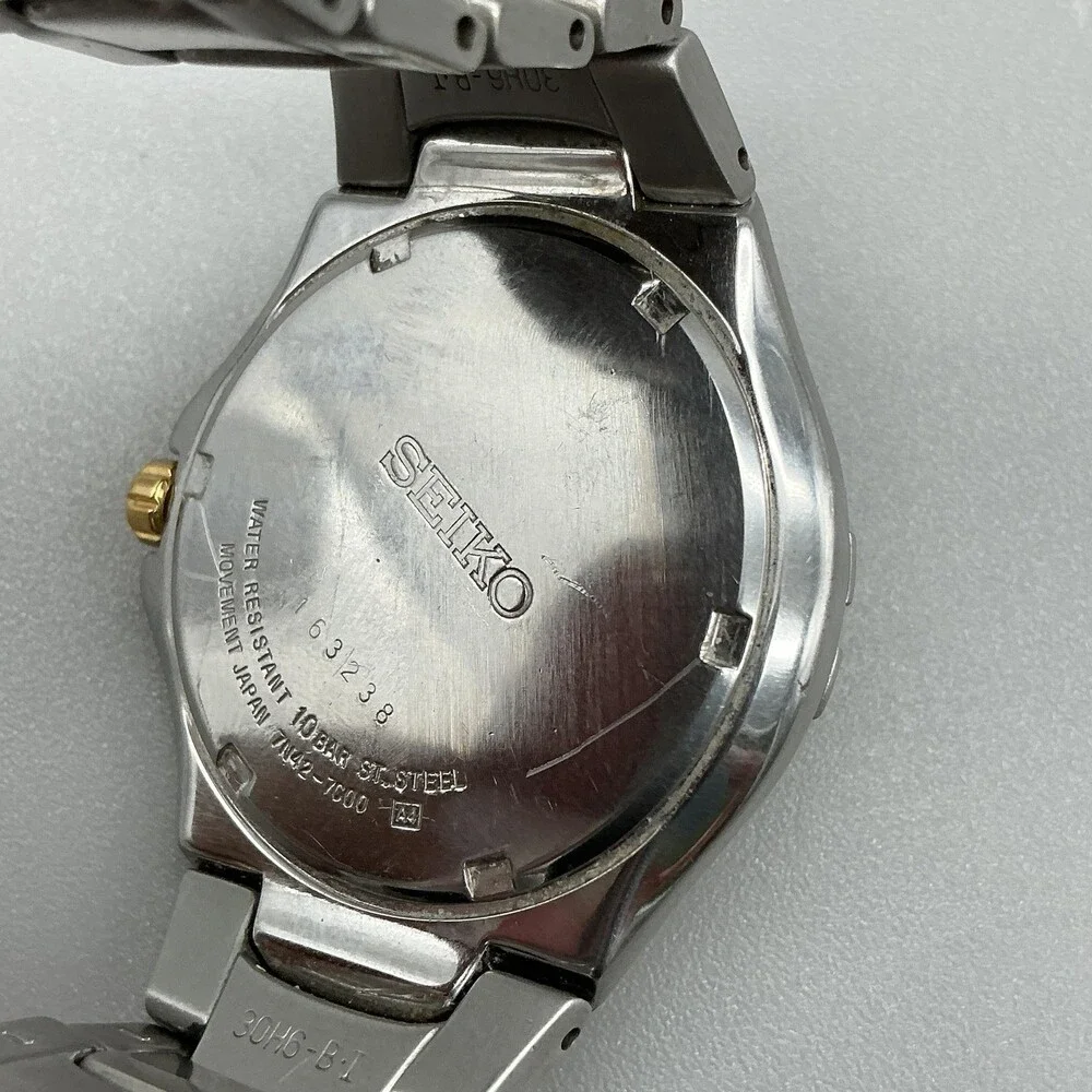 Seiko Mens Watch 38mm 7N42-7C00 Two Tone Stainless Date 100M New Battery 7